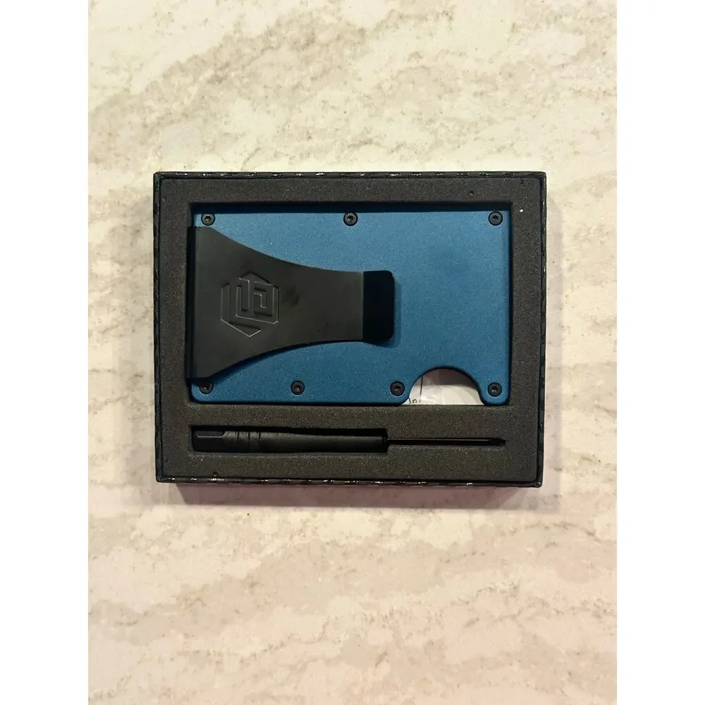 NIB PERFCARF RFID Blocking Metal Wallet Money Clip Navy Aluminum Card Holder